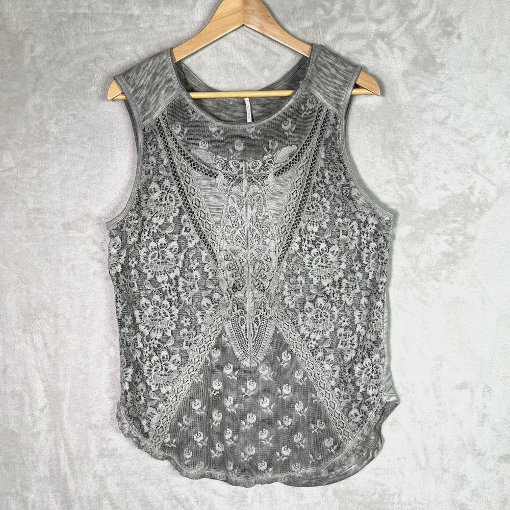 Vintage Free People Lace Tank L Gray Boho Festival Fairycore Whimsigoth Romantic